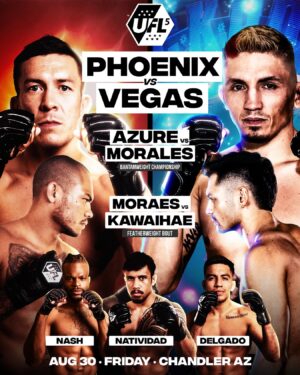 Frank Mir Instagram - UFL 5: PHOENIX vs VEGAS is set for AUG 30 👊 Witness Phoenix coach Henry Cejudo and Vegas coach Frank Mir lead top-level talent in a battle for state supremacy 🏆
•
🎟 LINK IN BIO | 📍 CHANDLER AZ | 🏟 Wild Horse Pass Casino
•
#UFL5 #UnitedFightLeague #MMA