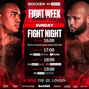 Frazer Clarke Instagram - Your 𝐅𝐢𝐠𝐡𝐭 𝐖𝐞𝐞𝐤 𝐒𝐜𝐡𝐞𝐝𝐮𝐥𝐞 🔥

Drop your fight night predictions… Any upsets on the card?👇👀

#WardleyClarke | 31.03.24 | @skysportsboxing | @peacock