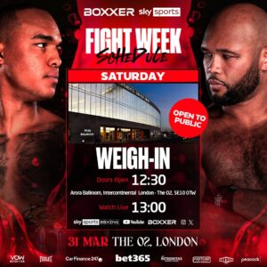 Frazer Clarke Instagram - Your 𝐅𝐢𝐠𝐡𝐭 𝐖𝐞𝐞𝐤 𝐒𝐜𝐡𝐞𝐝𝐮𝐥𝐞 🔥

Drop your fight night predictions… Any upsets on the card?👇👀

#WardleyClarke | 31.03.24 | @skysportsboxing | @peacock