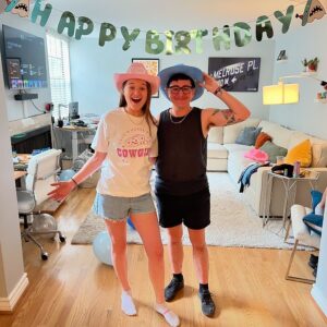 Gabe Dunn Instagram - The birthday girl and birthday boy! Gemini twins and @theknewguys producer @snoop_loggg ♊️ and happy Pride!!! 👩‍❤️‍💋‍👩🏳️‍⚧️🏳️‍🌈