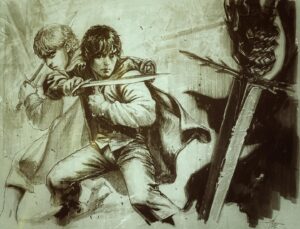Gabriele Dell'Otto Instagram - “A long and difficoult journey” pencil, @tombow.italia @pentelitalia brushpen on @fabriano1264 paper (and a little bit of Snapseed) @yokaidavid @carmisterpixel #lordoftherings #gnadalf #frodo