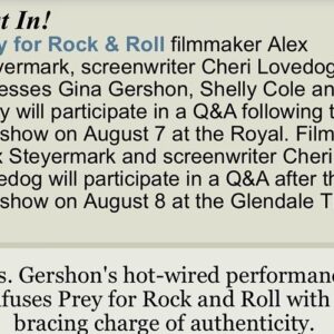 Gina Gershon Instagram - Come to a screening of Prey for Rock and Roll  and a Q and A with me @alexsteyermark @cheri_lovedog @lori_petty #shellycole at the Royal Llaemle August 7 th, 7pm! I love this movie! Its being released from 20 years ago when  it mysteriously disappearred…. Come check it out if you are in Los Angeles. Get tickets now!!! Xx #preyforrockandroll 🎸🎸🎸🎸🎸