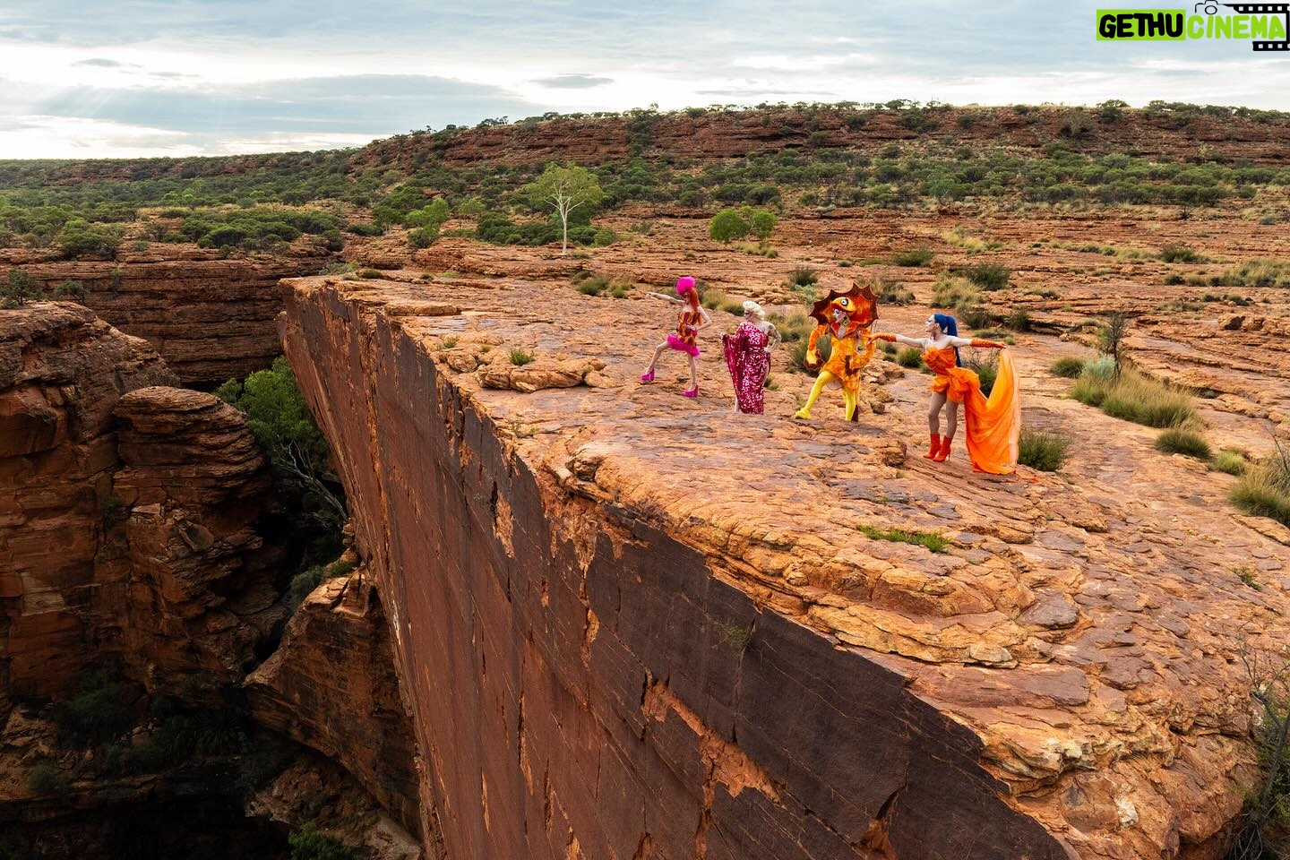 Ginny Lemon - 2.2K Likes - “A cock, in a frock, on a rock, IN CROCS!”
In honour of the 30th anniversary of The Adventures of Priscilla, Queen of the Desert me and my sisters @officialsistersister @queenutica and @joeyjayisgay were given the fantastic opportunity to re-enact the final scene by claiming up Kings Canyon in full drag to commemorate 30th years of this iconic Australian drag masterpiece of cinema, a cult classic and any drag queens favourite.
I could never in my wildest dreams believe that I would be lucky enough to be chosen for this, proper have to pinch myself.
Also when they said “hey do you wanna do a photoshoot up Kings Canyon” I never thought about ACTUALLY walking up there, in FULL DRAG at 4am in the DARK! But we did it! To watch the sunrise in one of the most beautiful places on earth, was an absolute honour.
Big love and shoutout to the amazing team who were with us the whole way and put up with my Diva fits @thekassieh @with.all.drew.respect and @discoveryparksandresorts
Shot by @kanechenoweth on location at @watarrkanationalpark 🏜️
#ntaustralia @ntaustralia
Travel #sponsored by @australia
#SeeAustralia