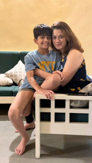 Girija Oak Instagram - The joy of having your baby sit in your lap.
The joy of holding him.
The joy of endless conversations.
He is growing up so fast !🥹

📸 @saurabhtop 
Thank you for capturing this! It is priceless :)