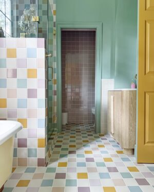 Gray Benko Instagram - I have been so excited to share my bathroom renovation with y’all!  The bathroom was one of the last rooms that we touched since purchasing this home 4.5 years ago.  It was an eye sore from the beginning and brought me zero joy.  By the time I got around to redoing it, the shower door had completely fallen off and I was using a tension rod with a shower curtain to keep the water from getting all over the floor. When I made the decision to finally renovate it, the number one thing I wanted was to have a bathroom that brought be joy.  And boy did I achieve that 😂 It’s still not finished (is anything really ever finished)? I need to work on hanging some more art and I am still holding until I am able to afford my dream bathtub someday (see the last slide) but it is INSANE the way this bathroom has already been transformed.  It makes me so so happy.  Scroll through to see the before pictures!

HUGE shout out to @fireclaytile who worked tirelessly with me to help my vision come to life.  Their handmade tiles are so beautiful and so colorful.  They really were a dream partnership for me!  We work with them on the show a lot too; they are just so wonderful to work with.  I also want to mention @creggercompany who helped me with all of my beautiful @newportbrass fixtures.  Plumbing fixtures are not my strong suit so it was really wonderful to have some hand holding in that department!

What do you think?  Could you bathe every day in a rainbow of color or is it just me? 😂🌈