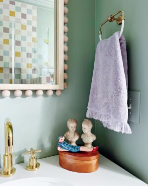Gray Benko Instagram - I have been so excited to share my bathroom renovation with y’all!  The bathroom was one of the last rooms that we touched since purchasing this home 4.5 years ago.  It was an eye sore from the beginning and brought me zero joy.  By the time I got around to redoing it, the shower door had completely fallen off and I was using a tension rod with a shower curtain to keep the water from getting all over the floor. When I made the decision to finally renovate it, the number one thing I wanted was to have a bathroom that brought be joy.  And boy did I achieve that 😂 It’s still not finished (is anything really ever finished)? I need to work on hanging some more art and I am still holding until I am able to afford my dream bathtub someday (see the last slide) but it is INSANE the way this bathroom has already been transformed.  It makes me so so happy.  Scroll through to see the before pictures!

HUGE shout out to @fireclaytile who worked tirelessly with me to help my vision come to life.  Their handmade tiles are so beautiful and so colorful.  They really were a dream partnership for me!  We work with them on the show a lot too; they are just so wonderful to work with.  I also want to mention @creggercompany who helped me with all of my beautiful @newportbrass fixtures.  Plumbing fixtures are not my strong suit so it was really wonderful to have some hand holding in that department!

What do you think?  Could you bathe every day in a rainbow of color or is it just me? 😂🌈