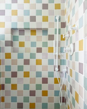 Gray Benko Instagram - I have been so excited to share my bathroom renovation with y’all!  The bathroom was one of the last rooms that we touched since purchasing this home 4.5 years ago.  It was an eye sore from the beginning and brought me zero joy.  By the time I got around to redoing it, the shower door had completely fallen off and I was using a tension rod with a shower curtain to keep the water from getting all over the floor. When I made the decision to finally renovate it, the number one thing I wanted was to have a bathroom that brought be joy.  And boy did I achieve that 😂 It’s still not finished (is anything really ever finished)? I need to work on hanging some more art and I am still holding until I am able to afford my dream bathtub someday (see the last slide) but it is INSANE the way this bathroom has already been transformed.  It makes me so so happy.  Scroll through to see the before pictures!

HUGE shout out to @fireclaytile who worked tirelessly with me to help my vision come to life.  Their handmade tiles are so beautiful and so colorful.  They really were a dream partnership for me!  We work with them on the show a lot too; they are just so wonderful to work with.  I also want to mention @creggercompany who helped me with all of my beautiful @newportbrass fixtures.  Plumbing fixtures are not my strong suit so it was really wonderful to have some hand holding in that department!

What do you think?  Could you bathe every day in a rainbow of color or is it just me? 😂🌈