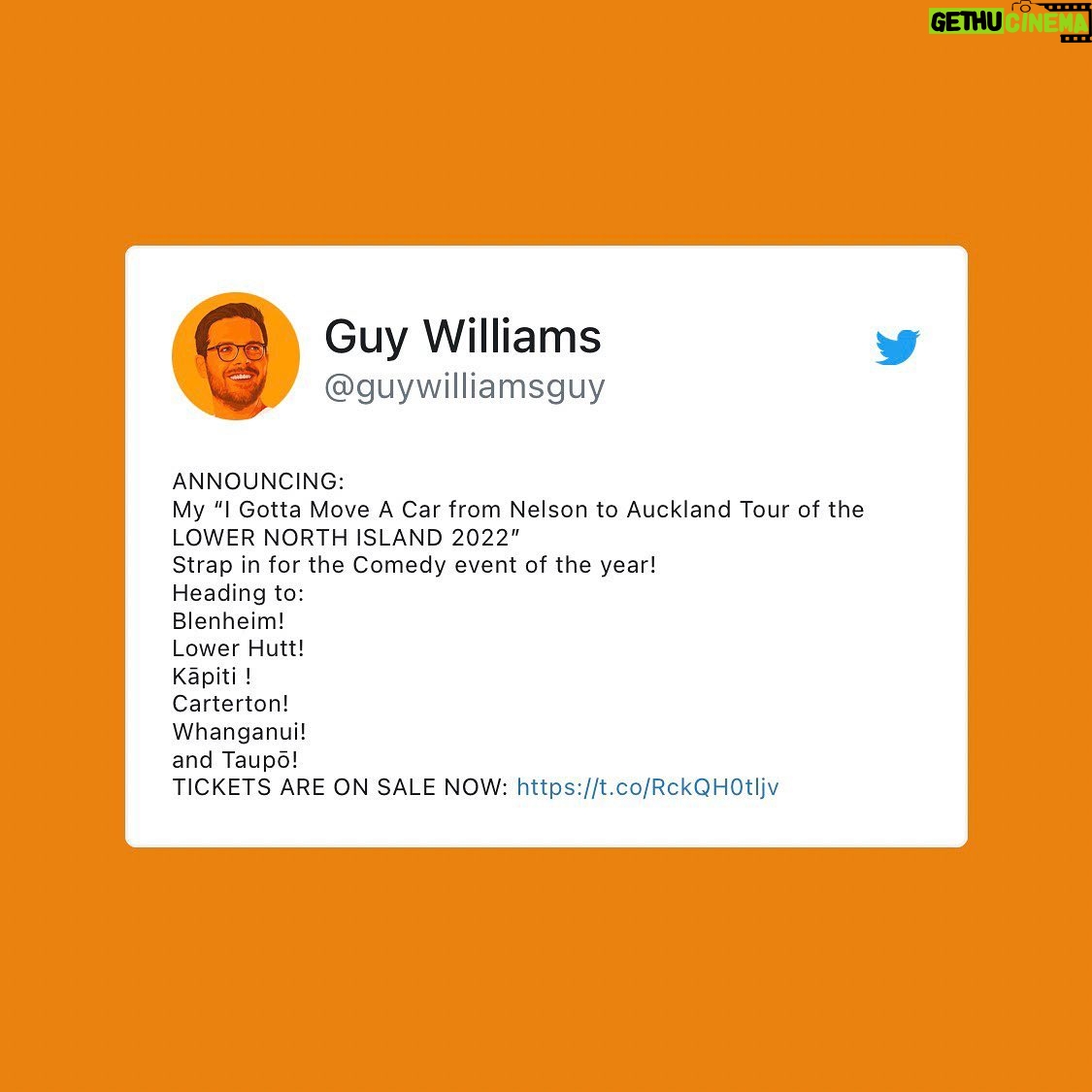 Guy Williams - 1.5K Likes - ANNOUNCING:
My “I Gotta Move A Car from Nelson to Auckland Tour of the LOWER NORTH ISLAND 2022”
Strap in for the Comedy event of the year!
Heading to:
Blenheim!
Lower Hutt!
Kāpiti !
Carterton!
Whanganui!
and Taupō!
TICKETS ARE ON SALE NOW: https://linktr.ee/guywilliamsguy