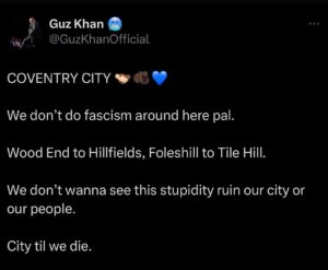 Guz Khan Instagram - If you are from Coventry and beyond and agree like and share this as far as you can! We who want peace are greater in number.