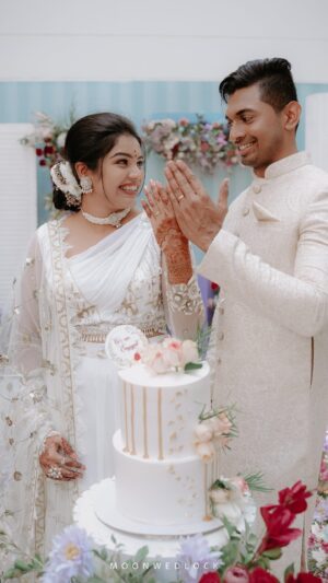 Haritha Nair Instagram - Always wanted to do the first look video🙈 Turned out to be the best😋
Head over to my youtube channel for a sneak peak to our Engagement Day

Have a bunch of people to thank!!

Decor and event planner - @red_dot_events 
Makeup and hair- @rechusajeemakeupartist 
Photography- @moonwedlock 
My outfit- @lizcreationsboutique