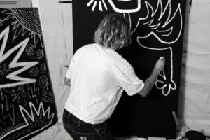 Hart Denton Instagram - Camera stills from video making “Angel”, 2024 - Oilstick on acrylic-painted canvas, 190.5 x 100.5 cm / 75 x 39.5 inches 🎥 @elyseesanville @leicacamerausa