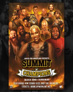Hassan Aziz Instagram - ** Show Announcement **

Live Pro Wrestling Returns to the #RDU Friday, March 22nd as United Pro Wrestling Presents 

“Summit of Champions” at the #DurhamArmory 

Featuring former #Aew @sonnykissxo and current #AEW The Infrantry

Doors open @ 5pm first bell at 6pm

Come see all your favorite stars of #UPW including Brutality Inc, Jackson Drake, TDT, and more.

Tickets can be found online at upwonline.net

212 Foster St Durham, NC
☎️ 919-899-2244