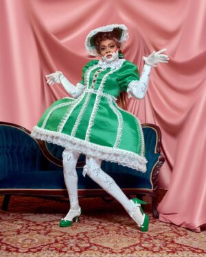 Heidi N Closet Instagram - This look honestly means the world to me. My grandmother had porcelain dolls that use to scare me and would just sit on a love seat and we were never allowed to touch them so in my head this is the shape of the dolls dress!!! RIP grandma this one is for you ❤️❤️❤️. 

📸- @dmvrtinez.jpg 
👗- @jeffreykellydesigns 
💇🏾‍♀️- @sheacoulee gave it to me