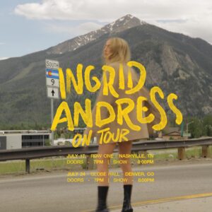 Ingrid Andress Instagram - Greetings to everyone that has a pulse. I truly love you all so much. I’ve been absent for a minute, but I’m so stoked to announce that my new single “Colorado 9” comes out on July 24th, pre-save it now (link in bio).

To celebrate, I’m playing two very special shows, one in Nashville, this Wednesday, July 17th, at Row One, and one in Denver on Wednesday, July 24th, at Globe Hall.

Tickets for both are on sale now - link in bio.

Thank you for being here for me even though I’ve been living under a rock. Y’all are the best and I can’t wait to see you at my shows (stay tuned for more show announcements soon).