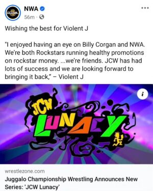 Insane Clown Posse Instagram - Wishing the best for Violent J - @nwa

"I enjoyed having an eye on Billy Corgan and NWA. We’re both Rockstars running healthy promotions on rockstar money. ...we’re friends. JCW has had lots of success and we are looking forward to bringing it back,” – @violentj.icp

LINK IN THE BIO!!!