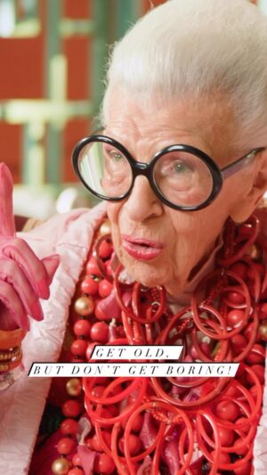 Iris Apfel Instagram - Get old, but don’t get boring! 🌈
Some #wednesdaywisdom with @ruggable! 🩷✨ #ruggablexirisapfel #wisdomwednesday
