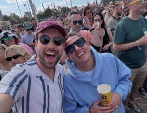 Jack Whitehall Instagram - Had a glorious weekend at Glastonbury! Dried my eyes at The Streets, pushed some buttons with the Sugarbabes, felt like a woman during Shania Twain and then got over excited at Burna Boy and took my shirt off  and may have slipped a disk performing some kind of slut drop. We gave the weekend a real hawk tuah. Best festival on earth! @glastofest