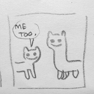 Jamie Hensley-Davies Instagram - a strange lil’ comic I found in a sketchbook of mine :’)
.
.
.
.
#wowrightmeow #minicomic #comic