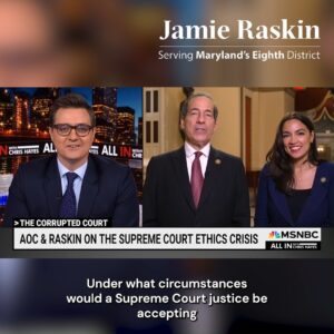 Jamie Raskin Instagram - The Supreme Court may be across the street from the Capitol, but their lack of any binding ethics code puts them in a different universe. Millions of dollars in “gifts” from “friends” is business as usual—like wiping out the rights of the people.