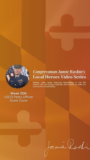 Jamie Raskin Instagram - Maryland and America owe a debt of gratitude to first responders like #MD08 Local Hero and @uscg Petty Officer Scott Cover, who sprang to action after the Key bridge collapse. Facing a catastrophe with courage, their efforts are helping us recover and rebuild.