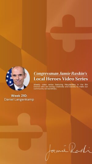 Jamie Raskin Instagram - Since his beloved wife Sarah was struck by a vehicle and killed while biking, Daniel Langenkamp has advocated for pedestrian and cyclist safety across #MD08 and America. Our Local Hero this #BikeSafetyMonth has made our streets safer in a remarkable tribute to Sarah’s memory.