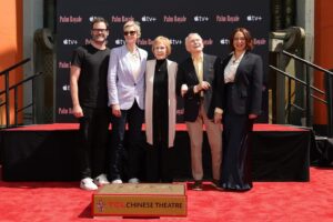 Jane Lynch Instagram - Today was a magnificent day. We got to see our hero and good friend Carol Burnett dip her hands and feet in concrete at Grauman’s Chinese, where those hand and feet prints belong. Out of the only 200 celebrities chosen throughout movie history for this honor, Laura Dern pointed out that Carol has worked with 127 of  them. Carol Burnett is a living legend and how lucky are we to cross timelines with her?