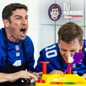 Jason Biggs Instagram - Mr. American Pie vs. Eli Manning in pie face 🤣

Link in bio to watch The Eli Manning Show!