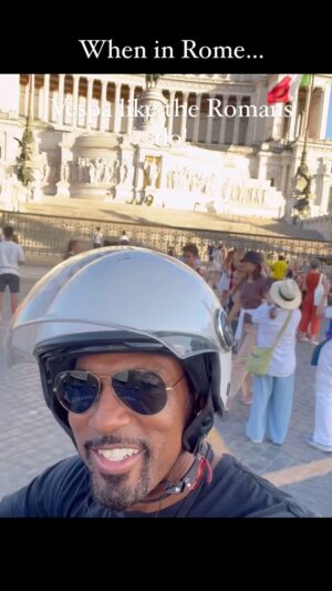 Jason George Instagram - #wheninrome🇮🇹 

If you’re blessed enough to travel to #Rome 

Do yourself a favor 

Take a #vespa #Tour of the city

Sounds cheesy but even my jaded teens loved it. 

See Rome’s rgreatest hits with the wind in your face.

People were taking pictures of US as we rolled past ancient landmarks like we were some kinda tourist biker gang.

Much love @audleytravel & @howelltalentrelations for getting our #25thanniversary started off right earlier this #summer