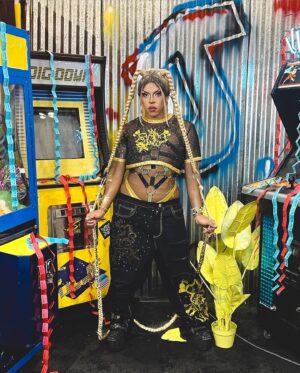 Jax Instagram - Its never a game when you level your _____ up #dragcon 

Was an honor to welcome all of you into the little colorblocked arcade that lives inside my brain ❤️💙💛

Outfit: @florencedlee 
Hair: @wigsbyatlas