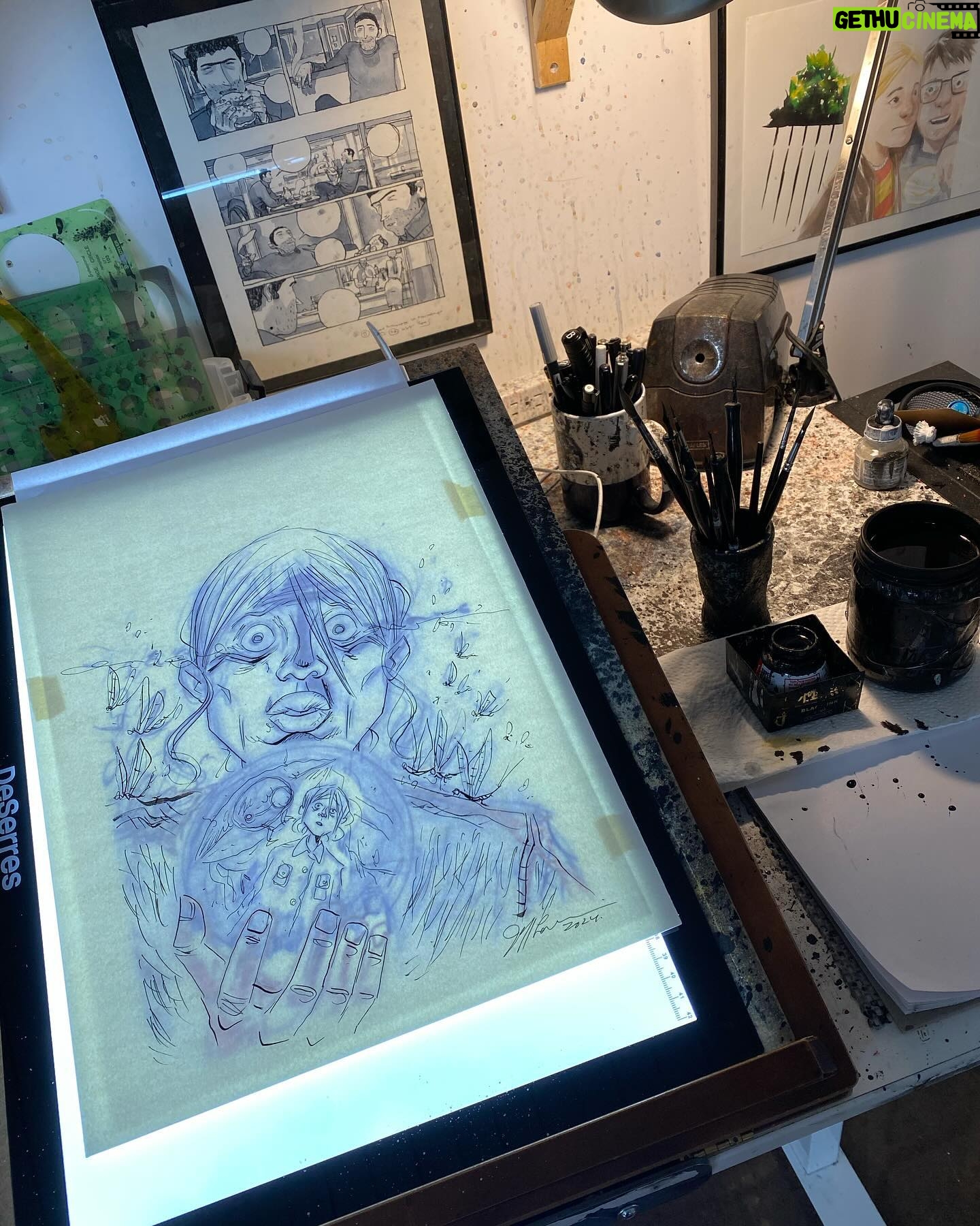 Jeff Lemire - 1K Likes - Swipe to see the creation of a FISHFLIES cover. From initial sketch to final painted image.