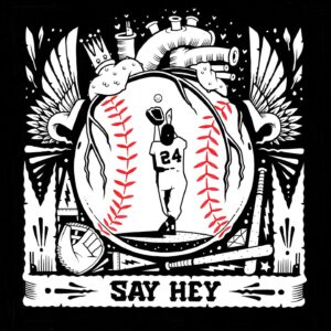 Jeremy Fish Instagram - I drew this on Monday and Tuesday 6/24 & 6/25 during the 12th and 13th games of my Artist In Residence project with the @sfgiants in the Cloud Club section of @oraclepark. 

SF Giants Residency Drawing 11
"Say Hey"
11" x 11" / ink on paper

Monday June 24th San Francisco Giants vs. The Chicago Cubs.  Wilmer Flores drew a bases loaded walk in the ninth, capping a wild comeback as the Giants snapped a five-game skid with a 5-4 victory over the Cubs. Tuesday June 25th San Francisco Giants vs. The Chicago Cubs. Matt Chapman's two-run single highlighted a three-run eighth inning and six San Francisco pitchers combined for a four-hitter as the Giants beat the Cubs 5-1.