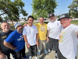 Jeremy Wray Instagram - We got out, we flew around a bit, we laughed, we bailed, we rolled away, we lived. #skatingisbetterwithyourbros #wraybros left to right @mr.krisvaldez @paulluna242 @pine_mountain @mendoza_mike76  @big_daddy.242 @jeremy_wray