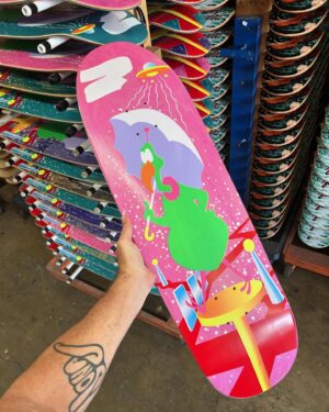 Jeremy Wray Instagram - Went down to @screamingsqueegees to check on the progress of these @kris_markovich x @jeremy_wray Umbrella Collection decks and was super stoked to see how good they are coming out 🤌🏼! The halftones and layering of colors is really second to none 🎯! Chicken himself got in there and handled the screening on today’s layers and it was an honor to watch him work 🙇🏻‍♂️! True masters of their craft over there. Hand screened decks have always been the best 👌🏼! Very much looking forward to seeing the finished product. Possibly even as early as tomorrow now. Stay tuned and I’ll keep the updates coming. These ones are a Limited Edition run and can be ordered for presale right now at Wraybros.com (direct link in bio for convenience) 🙏🏼! Reserve yours now 🛹 and we thank you for supporting real skater owned and operated projects like this one 👊🏼!