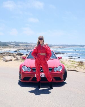 Jessica Hart Instagram - Red with envy. The CLK 63 is a double take machine.

📸: @sitton_w 

#MercedesBenz #CLK63 #MercedesBenzMuseum #PebbleBeach