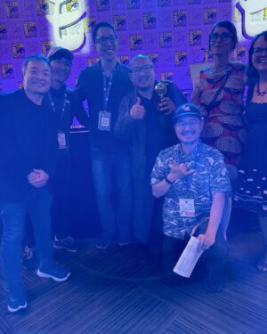 Jim Lee Instagram - Scenes from a comic con, part 1 of 2. Only been a week since @comic_con has passed, & I’m still fondly recollecting all the amazing panels, activations (the Penguin on @streamonmax!), signings & get togethers that were had. 

It was my 35th SDCC & definitely one of the best. Thank you to the organizers of the show for making it one of the most ambitious, energetic & best run shows in the world. Most importantly, I want to thank my beautiful, caring, multitasking wife @joke2far who supported me throughout the long weekend, keeping me on my schedule while simultaneously in contact with all 8 of our children (3 could couldn’t make it unfortunately) who were scattered throughout the convention.  @tajlee @kelseyhannah__ @kaitlinleegarza @ljwrightsthings lucaslee_art @gibs.png @river_c_lee and @jacksontiberiuslee—its always great having you at the show & particularly meaningful to accept my Eisner HoF award with many of you in attendance. 

Also big hugs to my sister @linda_and_ron and her family and our great friends @johndolmayan_ @leasalorraine @kristophergraves @fjdesanto @boryskit @remylean @primeuniversefilms @carriewsuorsa, @fletchforwardes George, @umbertogonzalez @dastmalchian @leah.kilpatrick @eddiemibrahim & Genieve for all your support, help, guidance & simply for being there. Means the world to us! 

Thanks to the patient fans who had commissions & sketches coming to them. Thank you to @johnthomasonlv at @lionfishsd for the generous hospitality & one tequila shot too many! 

I am filled with gratitude that so many former WildStormers @choisez Claudia, Martha, Emiliano & others who made it out for a very early birthday gathering. I know it was a very hard week for all, but it was comforting to catch up & reminisce. 

And finally a big bow to the many incredible, talented creators I had the chance to chat with over the 5 days.  Congratz to @thiendog for his Eisner for ‘Family Style’ (ordered and on its way to me via Amazon!) & the super talented @goraina too. Great catching up with @scottwilliamsinks @sinccolor @ramvwrites @jephloeb3 @ssnyder1835 @joshuawilliamson @tomtaylormade @tomking_tk @lucio_parrillo_art @carlacohenart and so many more…