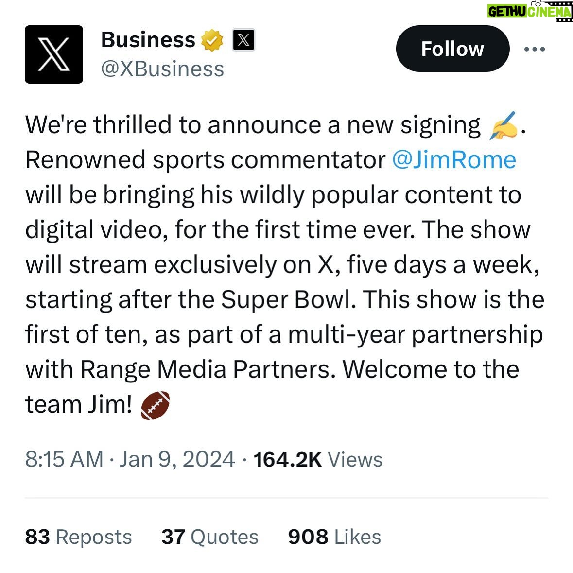 Jim Rome - 2.8K Likes - Totally HYPED to announce my new video programming partnership with X! We will be live on X soon and I canāt wait.Ā X provides an incredible opportunity for me to reach fans on the biggest, most dynamic platform in the world.Ā Day 1! All in!Ā Letās go!