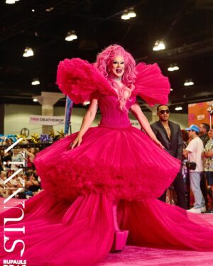Jimbo Instagram - I’ve been a fan of designer @windowsen for years and I’ve always wanted to wear one of their stunning pieces! It was a dream to collaborate with Sen Sen Li and his incredible team to make this stunning couture gown for the #pinkcarpet of this years @rupaulsdragcon ! 

Special Thanks to my hot dates @deronwalker and @ander_a 

Photos by @stunnin.mag 
Hair by @baehmbaehmwigs 
Jewels @ampedaccessories