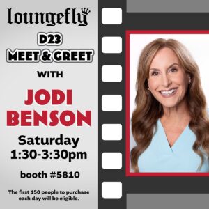 Jodi Benson Instagram - D23 just got even more magical ✨ Disney icons @jimjcummings, @jodi.benson, and @bobgurrofficial will be visiting the Loungefly booth for meet and greets!
 
🖌️ The first 150 people to purchase the designated item each day from the Loungefly booth will receive a wristband that will grant them a spot in line for that day’s meet and greet.