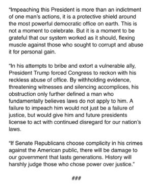 Joe Kennedy III Instagram - Impeaching this President is more than an indictment of one man’s actions, it is a protective shield around the most powerful democratic office on earth. History will harshly judge those who chose power over justice.