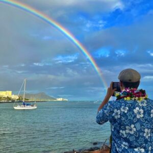 John Daub Instagram - Aloha from the Rainbow State of Hawaii, a picture of me taking a picture of a full rainbow that crossed over Honolulu! Whaaaat?!? One end in the Pacific, one in the city. Wonderful final full day. *Thank you for the photo Tomoko ٩(^‿^)۶