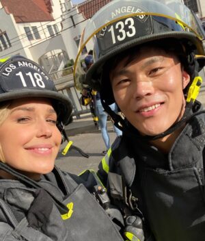 John Harlan Kim Instagram - One more sleep ‘til you all meet the lion-hearted Lucy Legend! @ariellekebbel is an absolute joy to work with and a force-of-nature on & offscreen! Legit badass renegade with the scars to prove it. Unlike other costars of mine… would hate to name names here so let’s just say it rhymes with Schmoliver Schmark. But, as the old saying goes, roses are red, violets are for luck, if you’re looking for a hero, it ain’t Buck. 🤩👨🏻‍🚒👩🏻‍🚒