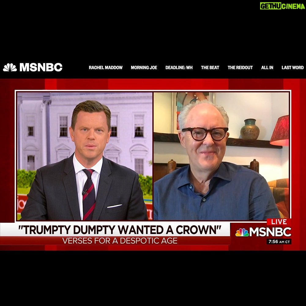John Lithgow - 1.4K Likes - Thanks to @WillieGeist and the @MorningJoe crew for inviting me to talk about #TrumptyDumpty this morning. (Didn’t mean to make you nervous at the end there, @JoeScarborough!) If you missed it, you can watch at the link in my bio.
