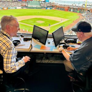 Jon Miller Instagram - SWIPE⬅️ The Voice of the Cubs, Pat Hughes, joined me in the 5th inning on @knbr yesterday (the Giants scored 3 runs!). Pat, a Bay Area native who grew up a Giants fan, is in his 41st season in MLB and 28th in Chicago where he is hugely popular. He will receive the  Ford C. Frick Award from the @baseballhall in Cooperstown, New York next month. #yaaasss #superchill #yayarea #voices