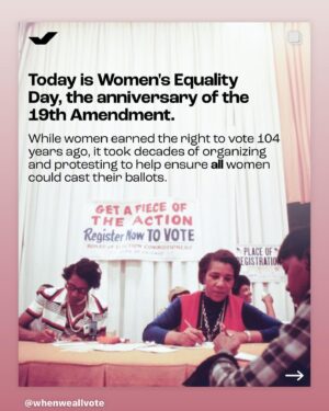 Joy Reid Instagram - Today is #womensequalityday when we commemorate ratification of the 19th Amendment to the constitution granting women the right to vote. The story though is more complicated…

Twenty-two women from @dstinc1913 were among the Black women who sought to join the landmark 1913 suffrage parade in Washington D.C. organized by leading suffragists Alice Paul and Lucy Burns for the National American Womam Suffrage Association (NAWSA). Instead of being welcomed, the Black suffragists were told they would have to match at the back of the procession in segregation. They refused.

And while all of the 250,000 or so women who joined the march faced jeers and catcalls from men who stood along the road, the Black women also faced savage beatings, including from some women marchers. The violence was so pronounced and unimpeded by DC police that congressional hearings were later held to get to the bottom of it. 

In addition, there was controversy over the announced inclusion of Dawn Mist, “the beautiful daughter of Chief Three Bears of the Glacier Park Indians,” who supposedly would ride through the procession on horseback in a buckskin dress along with other representatives of “the wildest type of womanhood” side by side with white women of the finest class. Turns out, Dawn Mist was fictional, and an invention of the public relations office of The Great Northern Railroad, who hired at least three native actresses to portray her. (Source: National Parks Service)

Despite all of this the march did happen, and eventually the Susan B Anthony suffragw and the 19th Amendment were passed by Congress and ratified on August 18, 1920 granting women the right to vote, though Black women would have to wait until the Voting Rights Act of 1965 to see the amendment implemented for them nationwide. 

The right to vote is precious and recent for so many of us. We really ought to use it.

Slides from @whenweallvote 
Find out how to register at @votedotorg 
#vote2024 #vote