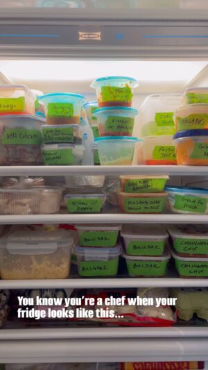 Judy Joo Instagram - Just a shot of my overstuffed fridge from my latest book shoot… so much food. 
Yes, I find labeling deeply satisfying… 😀
#cheflife #chef #cooking #chefsofinstagram @subzeroandwolf #cookbook #judyjoo