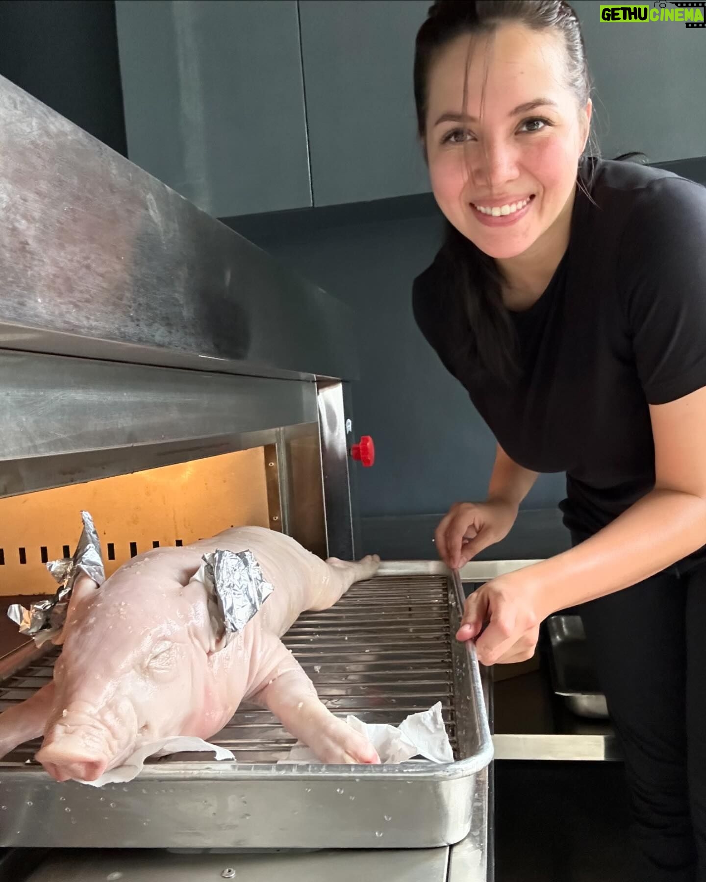 Julia Montes - 96.1K Likes - Cooking lechon ❤️🐷 from my trusted meatshop @gabrielles_organic @angeliebdane it is safe to eat pork ❤️ right achi @pinkytobiano ?