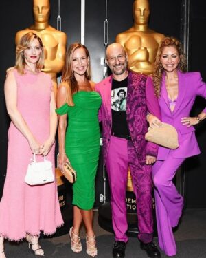 Julie Benz Instagram - Last night, we paid homage to the incredible and timeless fashion of Jawbreaker (and the amazing costume designer @vikkidisco ) by dressing  in the color palette of our characters. I even had a special “Foxy” nameplate necklace made for the event 🦊 Thank you @brittanykleslie for hair & makeup 💄 necklace by @oakandluna 🫶 Side note: I love mixing high/low fashion - shoes are Louboutins and dress is from Amazon 🙌 just keeping it real 💕
