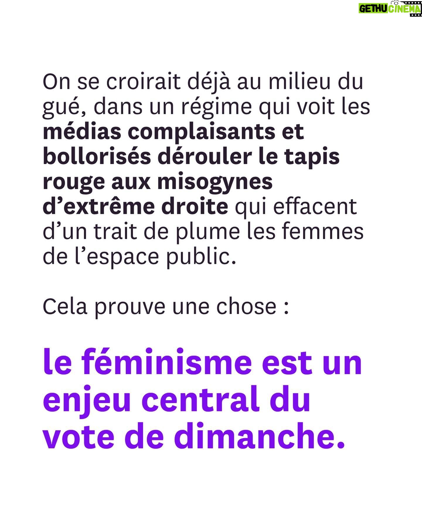 Juliette Binoche - 122.1K Likes - Votre mobilisation exceptionnelle a fait reculer Jordan Bardella. Il a refusé de débattre face à @marinetondelier. A la place, @bfmtv crée un format sur mesure pour ces messieurs en ajoutant Gabriel Attal. Ce sera Bardella-Tondelier-Attal, une heure chacun-e, dans cet ordre.
Ce qui sāest produit est honteux et montre Ć quel point le fĆ©minisme est un enjeu central du vote de dimanche.
CrĆ©ons une immense chaĆ®ne fĆ©ministe en taggant 3 amies en commentaire pour faire barrage aux misogynes du RN dans les urnes. Sāabstenir ne suffira pas. Il faut voter contre le RN, peu importe le ou la candidatĀ·e en face.
A nos tags. A nous de jouer. A nous de gagner !