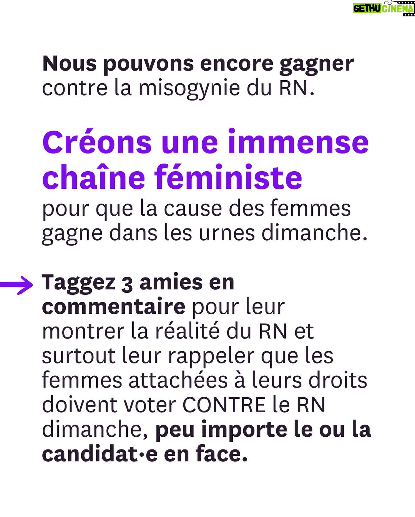 Juliette Binoche - 122.1K Likes - Votre mobilisation exceptionnelle a fait reculer Jordan Bardella. Il a refusé de débattre face à @marinetondelier. A la place, @bfmtv crée un format sur mesure pour ces messieurs en ajoutant Gabriel Attal. Ce sera Bardella-Tondelier-Attal, une heure chacun-e, dans cet ordre.
Ce qui sāest produit est honteux et montre Ć quel point le fĆ©minisme est un enjeu central du vote de dimanche.
CrĆ©ons une immense chaĆ®ne fĆ©ministe en taggant 3 amies en commentaire pour faire barrage aux misogynes du RN dans les urnes. Sāabstenir ne suffira pas. Il faut voter contre le RN, peu importe le ou la candidatĀ·e en face.
A nos tags. A nous de jouer. A nous de gagner !