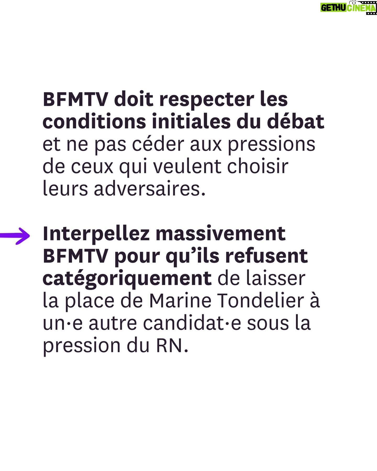 Juliette Binoche - 175.2K Likes - Mobilisation gĆ©nĆ©rale : Jordan Bardella tente dāĆ©vincer la cheffe des Ć©cologistes @marinetondelier du dĆ©bat qui doit lāopposer au Nouveau Front Populaire sur BFMTV.
Lisez ce post et interpellez massivement @bfmtv pour que nous ayons bien une femme compĆ©tente face Ć lāextrĆŖme droite dans ce dernier dĆ©bat avant le 2ĆØ tour des lĆ©gislatives.
Aujourdāhui, 230 femmes signent dans Liberation une tribune coordonnĆ©e par @anais_leleux et Fiona Texeire (Fiona_tex) pour que cesse lāinvisibilisation des femmes en politique (et ailleurs).
Nous avons besoin de votre aide pour que BFMTV respecte les conditions initiales du dƩbat.
Merci, Ć vos interpellations !